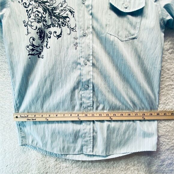 Montage Collection Men's Shirt Blue Gray Stripe Short Sleeve Pocket Large - Picture 5 of 8